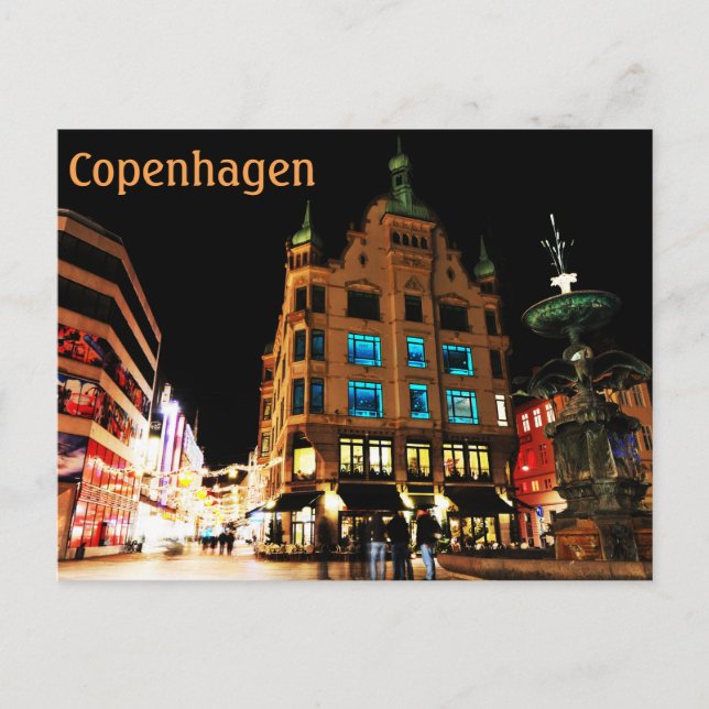 Cartão Postal Copenhaga, Dinamarca à noite (Frente)
