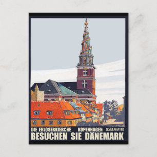 Cartão Postal Copenhaga, Dinamarca. Casas em centro e igreja