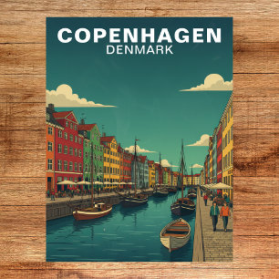 Cartão Postal Copenhague Dinamarca Canal à Beira-Mar Viagem