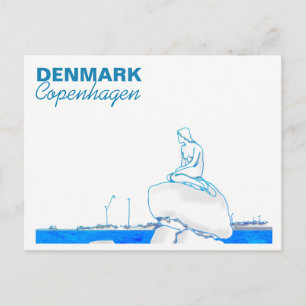 Cartão Postal Copenhague Pequena Sereia Desenho Azul