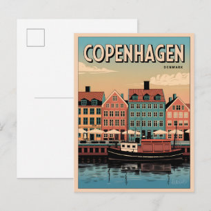 Cartão Postal Copenhague vintage Dinamarca casas coloridas prese