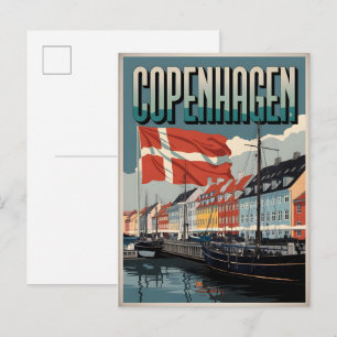Cartão Postal Copenhague vintage Dinamarca casas coloridas prese