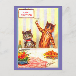 Cartão Postal Cópia de Arte Antropomórfica de Gato Humor Vintage