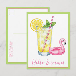 Cartão Postal Copo de Limonada Com Flamingo