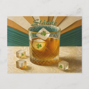 Cartão Postal Copo de Uísque Irlandês Shamrock Ice "Sláinte!"