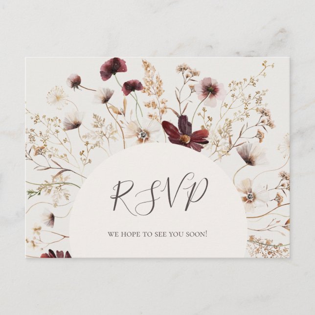 Cartão Postal Copper Burgundy Wildflower Beige Song Request RSVP (Frente)