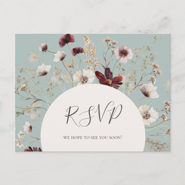 Cartão Postal Copper Burgundy Wildflower Teal Song Request RSVP (Frente)