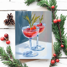 Cartão Postal Coquetéis de Férias de Inverno Aquarela