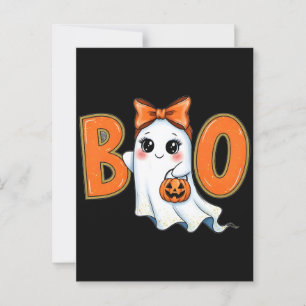 Cartão Postal Coquette Halloween Girly Boo Ghost Aestética 2025