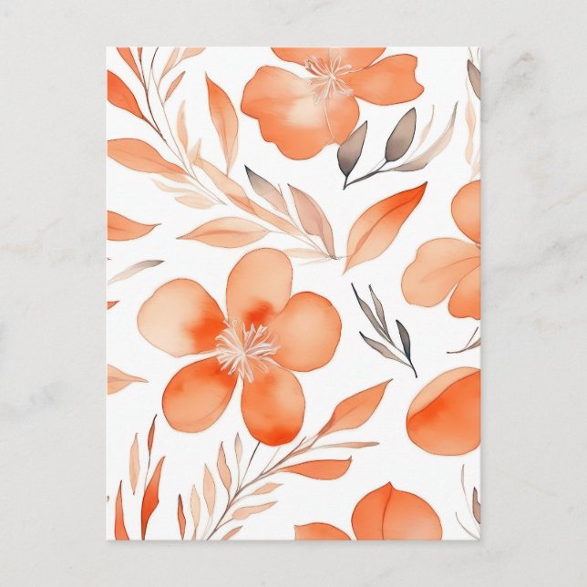 Cartão Postal Cor da Água Ilustração Floral Laranja (Frente)