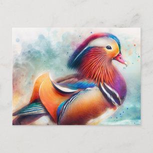 Cartão Postal Cor d'água colorida do pato de mandarim