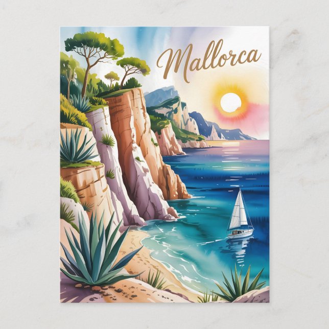 Cartão Postal Cor d'água da pintura de Maiorca Aquarell (Frente)