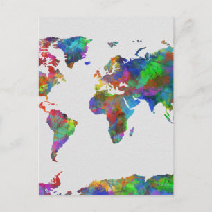 Cartão Postal cor d'água do mapa mundial
