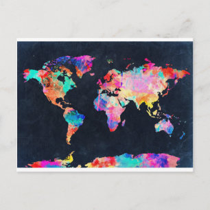 Cartão Postal cor d'água do mapa mundial 21
