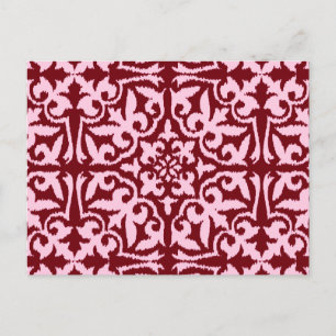 Cartão Postal Cor damasco Ikat - Borgonha e Rosa