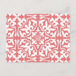 Cartão Postal Cor damasco Ikat - Cor-de-rosa e branco