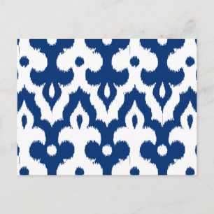 Cartão Postal Cor damasco Ikat marroquina, azul cobalto e branco