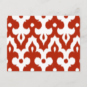 Cartão Postal Cor damasco Ikat marroquina, vermelho profundo e b