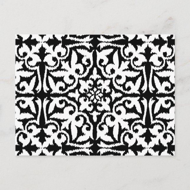 Cartão Postal Cor damasco Ikat - Preto e Branco (Frente)