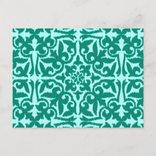 Cartão Postal Cor damasco Ikat - Turquesa e Aqua