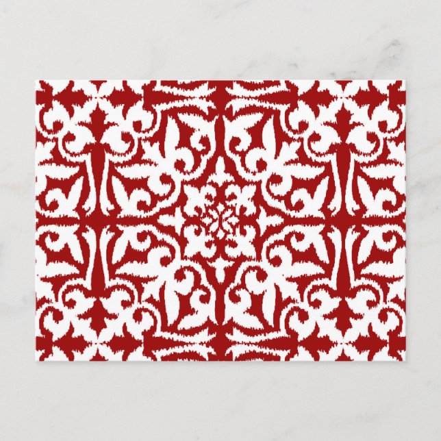 Cartão Postal Cor damasco Ikat - Vermelho Escuro e Branco (Frente)