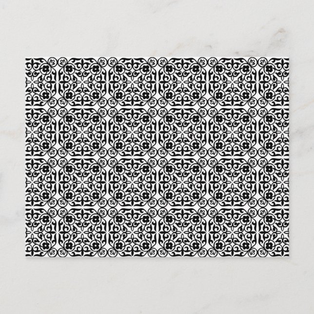 Cartão Postal Cor damasco medieval, preto e branco (Frente)