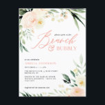 Cartão Postal cor de água do pêssego do brunch e do Chá de panel<br><div class="desc">design elegante com flores cor-de-rosa e texto na moda</div>
