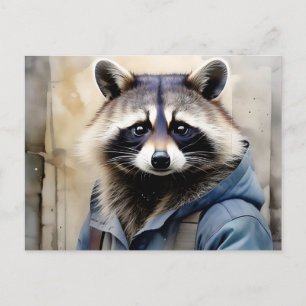 Cartão Postal Cor de Água do Retrato de Raccoon