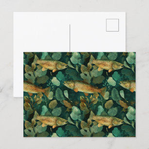 Cartão Postal Cor de Água Verde de Peixe Verde Sofisticado De Tr