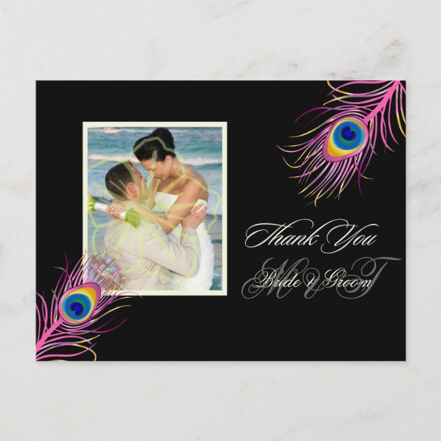 Cartão Postal Cor de fundo do obrigado de pavão PixDezines (Frente)