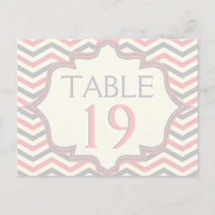 Cartão Postal Cor-de-rosa, cinza fevron zigzag número da mesa d