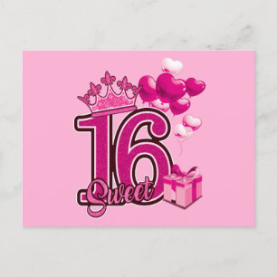 Cartão postal cor-de-rosa de aniversário de 16 ano