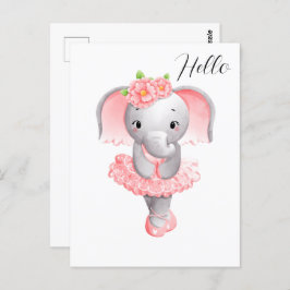 Cartão Postal Cor-de-rosa e elefante-Cinza Ballerina