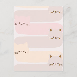 Cartão Postal Cor pastel de gato branco design cor-de-rosa-casta