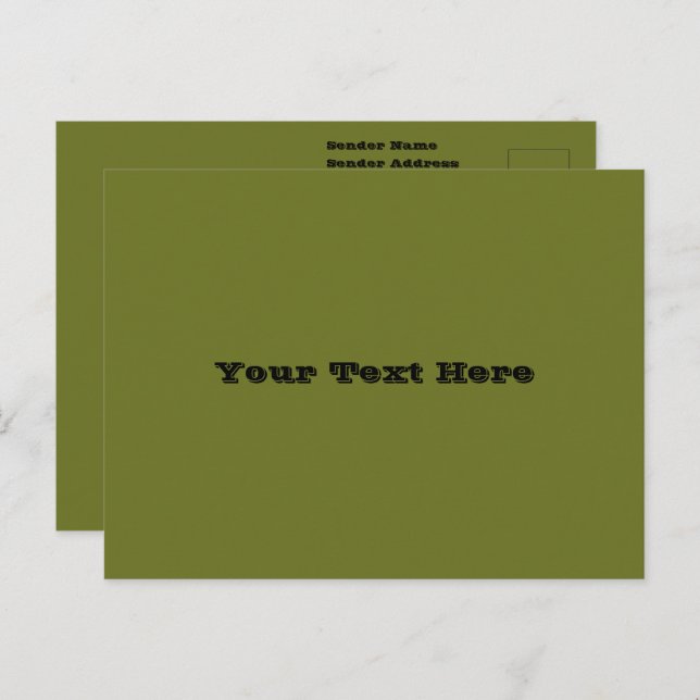 Cartão Postal Cor Sólida Verde-Oliva (Frente/Verso)