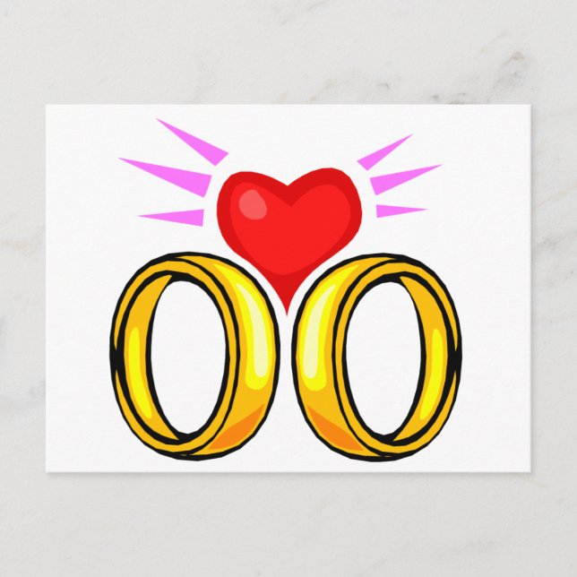 Cartão Postal Coração Acima dos Anéis de Noiva (Frente)