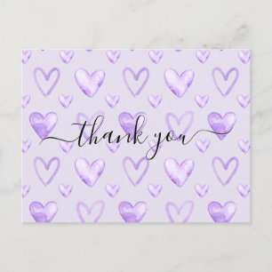 Cartão Postal Coração Aquarela Roxo Claro Baby Shower Obrigado