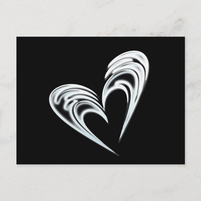 Cartão Postal Coração branco artístico sobre fundo negro (Frente)