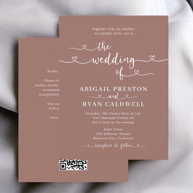 Cartão Postal Coração Caligrafia Casamento Brown (Criador carregado)