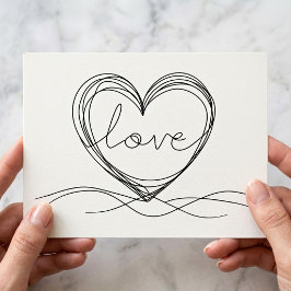 Cartão Postal Coração com design de arte de linha contínua Amor