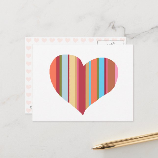 Cartão Postal coração com faixas de cores verticais (Frente/Verso In Situ)
