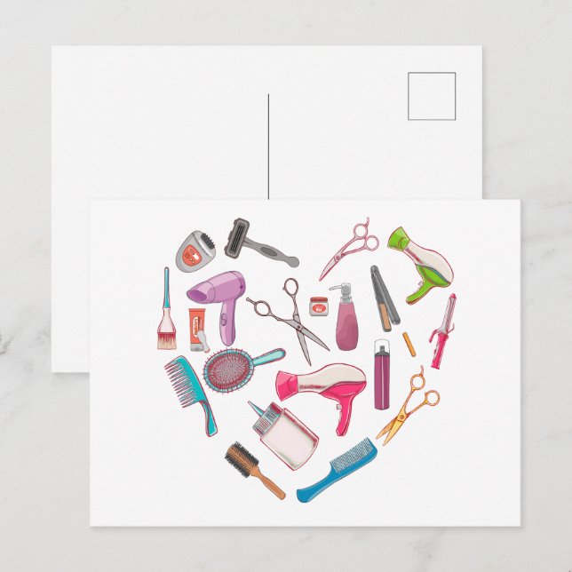 Cartão Postal Coração da Ferramenta Hairdresser Hairstylist (Frente/Verso)