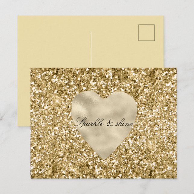 Cartão Postal Coração da Largura Dourada Personalizada (Frente/Verso)