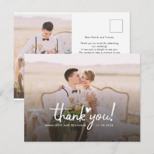 Cartão Postal Coração de Amor de Foto de Casamento Obrigado Rote