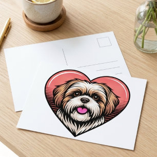 Cartão Postal Coração de Cachorro Shih Tzu Fofo Retrô