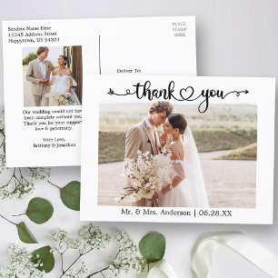 Cartão Postal Coração de Caligrafia 2 Foto Casamento Obrigado
