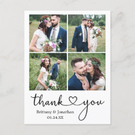 Cartão Postal Coração de Caligrafia 4 Foto Obrigado Casamento 