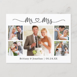 Cartão Postal Coração de Caligrafia Casamento 5 Foto Obrigado