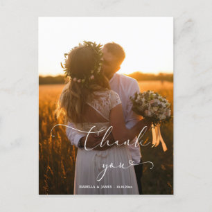 Cartão Postal Coração de Caligrafia Elegante Obrigado Casamento