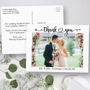 Cartão Postal Coração de Caligrafia Foto Casamento Obrigado